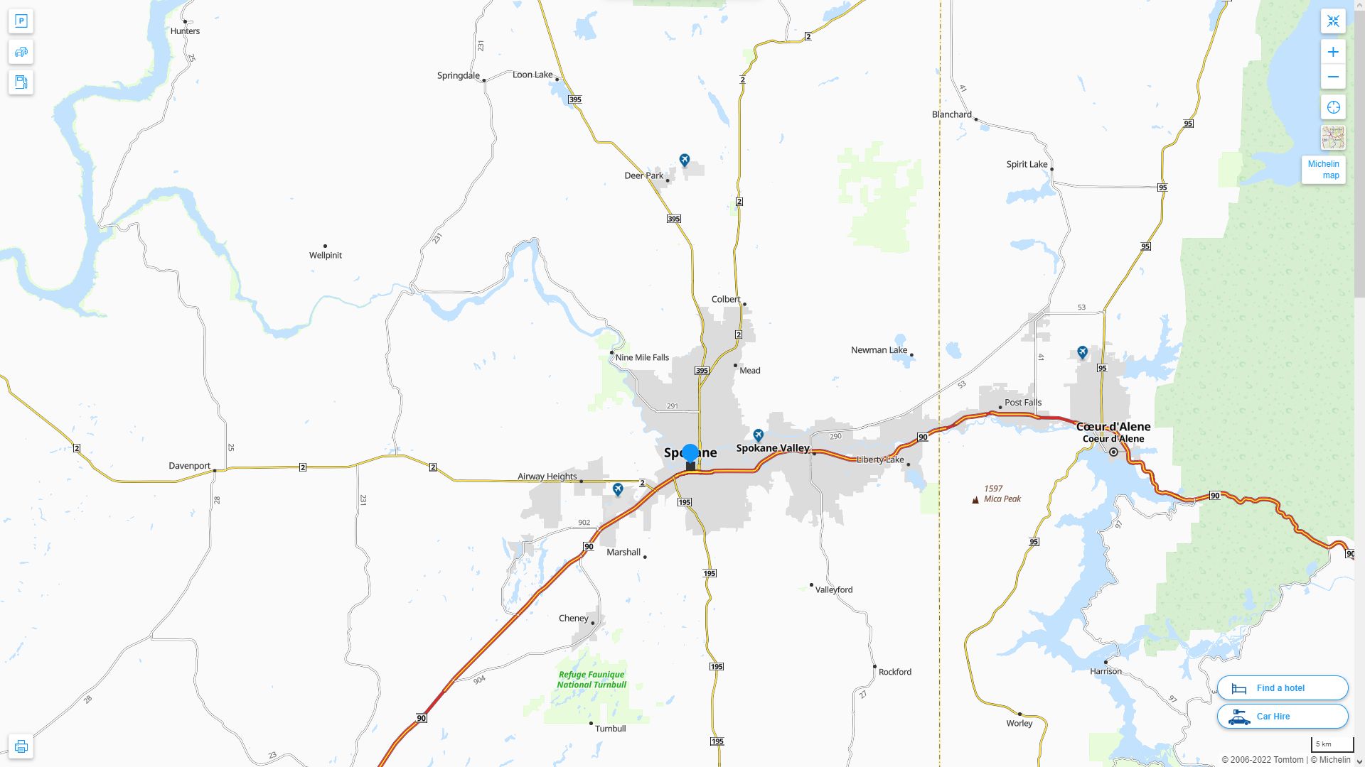 Spokane Washington Highway and Road Map